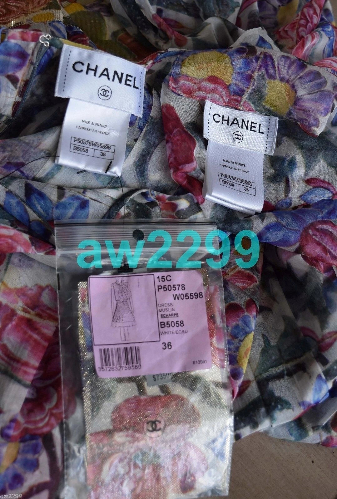 CHANEL 15C $7350 Nwt Exquisite Rare Runway 2 Piece Dress And Scarf Cc Logo 36