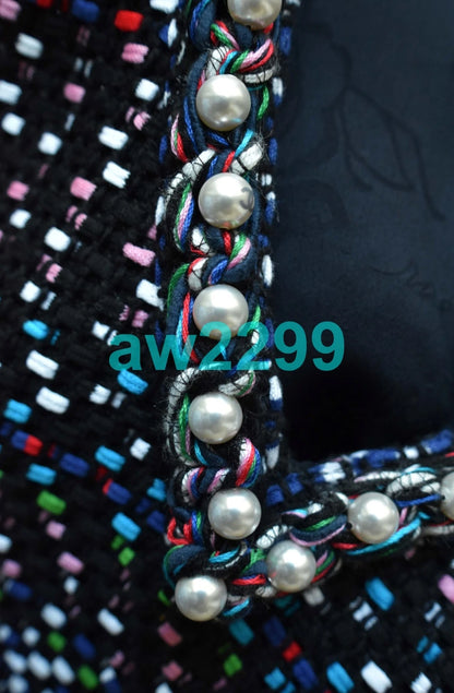 CHANEL MOST WANTED PEARLS TWEED 2017 DRESS MINT MULTI-COLOR 38