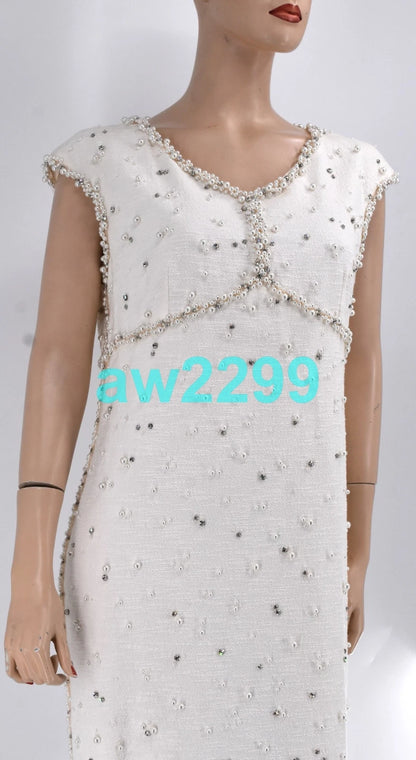 Chanel Rare Most Wanted Faux Pearls & Crystal Embellished Runway Dress Fr 42 New
