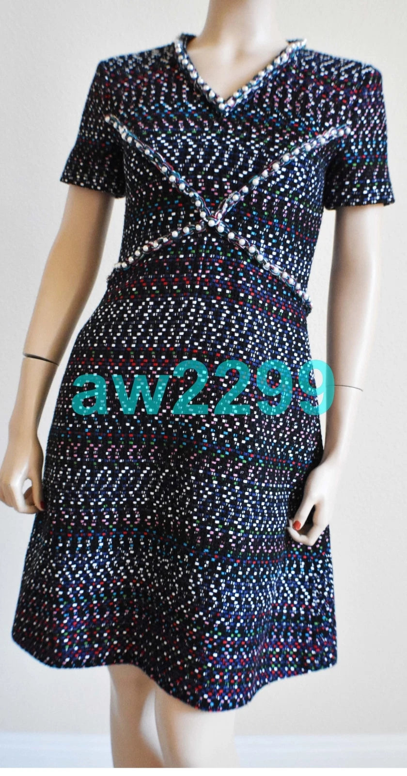 CHANEL MOST WANTED PEARLS TWEED 2017 DRESS MINT MULTI-COLOR 38