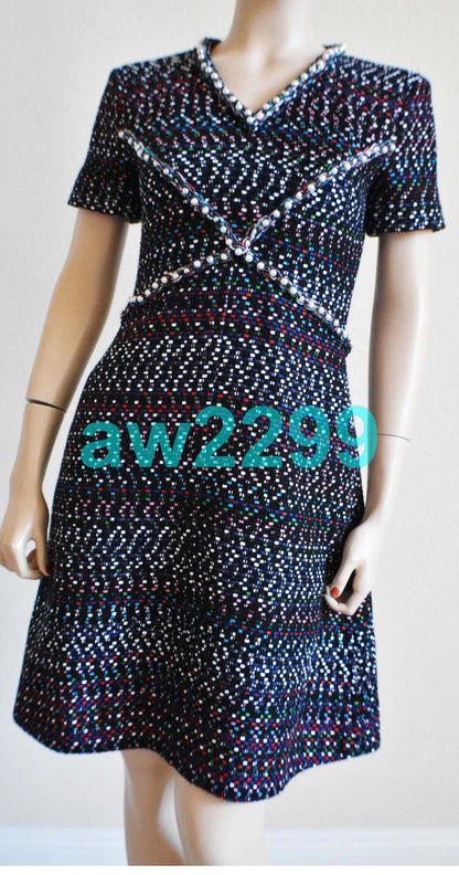 CHANEL MOST WANTED PEARLS TWEED 2017 DRESS MINT MULTI-COLOR 38