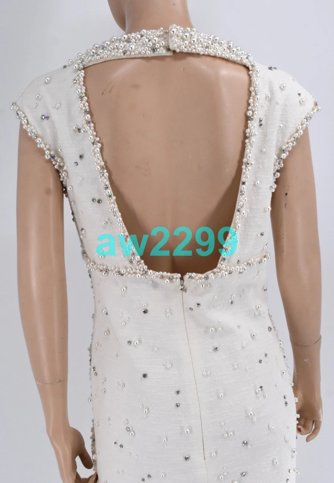 Chanel Rare Most Wanted Faux Pearls & Crystal Embellished Runway Dress Fr 42 New